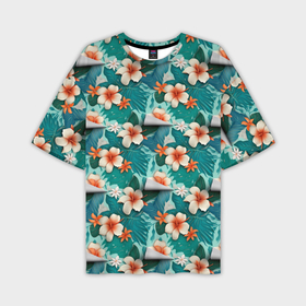 Мужская футболка oversize 3D с принтом Белые гавайские     цветы в Курске,  |  | 