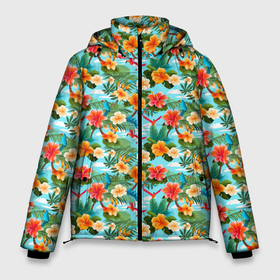 Мужская зимняя куртка 3D с принтом Разные гавайские цветы в Белгороде, верх — 100% полиэстер; подкладка — 100% полиэстер; утеплитель — 100% полиэстер | длина ниже бедра, свободный силуэт Оверсайз. Есть воротник-стойка, отстегивающийся капюшон и ветрозащитная планка. 

Боковые карманы с листочкой на кнопках и внутренний карман на молнии. | 