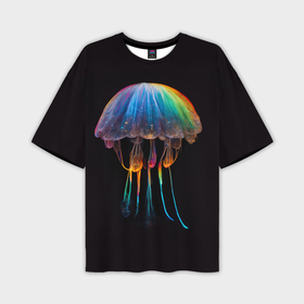 Мужская футболка oversize 3D с принтом яркая медуза на глубине рисунок в Новосибирске,  |  | 