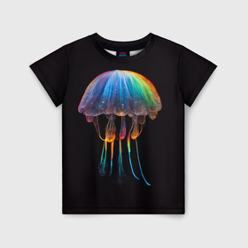 Детская футболка 3D с принтом яркая медуза на глубине рисунок в Белгороде, 100% гипоаллергенный полиэфир | прямой крой, круглый вырез горловины, длина до линии бедер, чуть спущенное плечо, ткань немного тянется | 