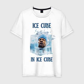 Мужская футболка хлопок с принтом Ice Cube in ice cube , 100% хлопок | прямой крой, круглый вырез горловины, длина до линии бедер, слегка спущенное плечо. | Тематика изображения на принте: 