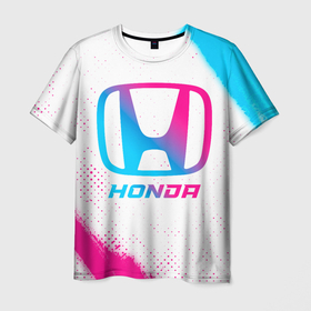 Мужская футболка 3D с принтом Honda neon gradient style в Кировске, 100% полиэфир | прямой крой, круглый вырез горловины, длина до линии бедер | Тематика изображения на принте: 