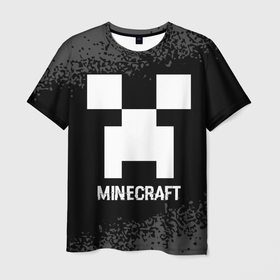 Мужская футболка 3D с принтом Minecraft glitch на темном фоне в Тюмени, 100% полиэфир | прямой крой, круглый вырез горловины, длина до линии бедер | Тематика изображения на принте: 