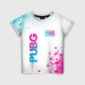 Детская футболка 3D с принтом PUBG neon gradient style: надпись, символ , 100% гипоаллергенный полиэфир | прямой крой, круглый вырез горловины, длина до линии бедер, чуть спущенное плечо, ткань немного тянется | 
