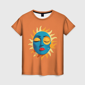 Женская футболка 3D с принтом Cпящее яркое солнышко в Белгороде, 100% полиэфир ( синтетическое хлопкоподобное полотно) | прямой крой, круглый вырез горловины, длина до линии бедер | 