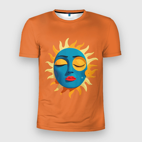 Мужская футболка 3D Slim с принтом Cпящее яркое солнышко в Белгороде, 100% полиэстер с улучшенными характеристиками | приталенный силуэт, круглая горловина, широкие плечи, сужается к линии бедра | 