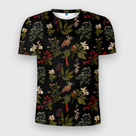 Мужская футболка 3D Slim с принтом Ядовитые травы в Петрозаводске, 100% полиэстер с улучшенными характеристиками | приталенный силуэт, круглая горловина, широкие плечи, сужается к линии бедра | 