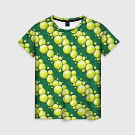 Женская футболка 3D с принтом Большой теннис   мячики в Тюмени, 100% полиэфир ( синтетическое хлопкоподобное полотно) | прямой крой, круглый вырез горловины, длина до линии бедер | 