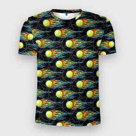 Мужская футболка 3D Slim с принтом Мячики теннисные в Кировске, 100% полиэстер с улучшенными характеристиками | приталенный силуэт, круглая горловина, широкие плечи, сужается к линии бедра | 