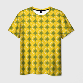 Мужская футболка 3D с принтом Мячи для большого тенниса в Кировске, 100% полиэфир | прямой крой, круглый вырез горловины, длина до линии бедер | 