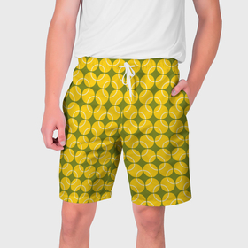 Мужские шорты 3D с принтом Мячи для большого тенниса в Тюмени,  полиэстер 100% | прямой крой, два кармана без застежек по бокам. Мягкая трикотажная резинка на поясе, внутри которой широкие завязки. Длина чуть выше колен | Тематика изображения на принте: 