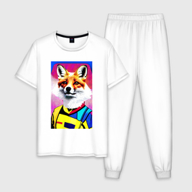 Мужская пижама хлопок с принтом Fox   pop art   fashionista в Белгороде, 100% хлопок | брюки и футболка прямого кроя, без карманов, на брюках мягкая резинка на поясе и по низу штанин
 | 