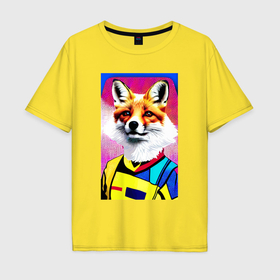 Мужская футболка хлопок Oversize с принтом Fox   pop art   fashionista в Белгороде, 100% хлопок | свободный крой, круглый ворот, “спинка” длиннее передней части | 