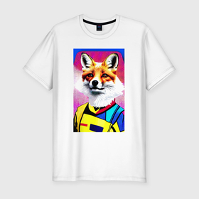 Мужская футболка хлопок Slim с принтом Fox   pop art   fashionista в Санкт-Петербурге, 92% хлопок, 8% лайкра | приталенный силуэт, круглый вырез ворота, длина до линии бедра, короткий рукав | 