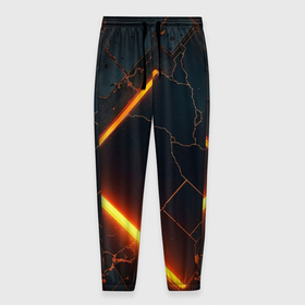 Мужские брюки 3D с принтом Неоновые разломы   оранжевый в Санкт-Петербурге, 100% полиэстер | манжеты по низу, эластичный пояс регулируется шнурком, по бокам два кармана без застежек, внутренняя часть кармана из мелкой сетки | 