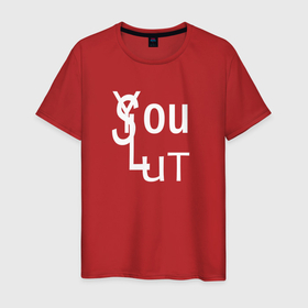 Мужская футболка хлопок с принтом You slut в Санкт-Петербурге, 100% хлопок | прямой крой, круглый вырез горловины, длина до линии бедер, слегка спущенное плечо. | Тематика изображения на принте: 