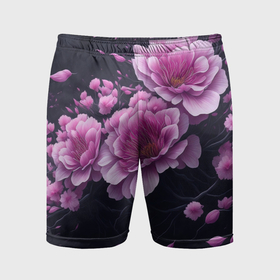 Мужские шорты спортивные с принтом Ветки цветущей розовой сакуры в Кировске,  |  | 