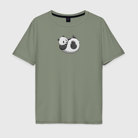 Мужская футболка хлопок Oversize с принтом Панда смешная в Курске, 100% хлопок | свободный крой, круглый ворот, “спинка” длиннее передней части | 