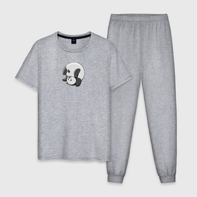 Мужская пижама хлопок с принтом Панда вверх ногами в Санкт-Петербурге, 100% хлопок | брюки и футболка прямого кроя, без карманов, на брюках мягкая резинка на поясе и по низу штанин
 | 