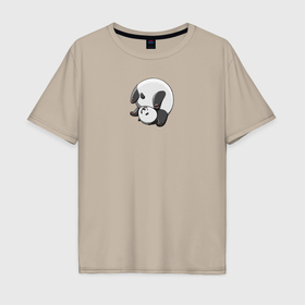 Мужская футболка хлопок Oversize с принтом Панда вверх ногами в Санкт-Петербурге, 100% хлопок | свободный крой, круглый ворот, “спинка” длиннее передней части | Тематика изображения на принте: 