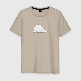 Мужская футболка хлопок с принтом Белый медведь устал в Петрозаводске, 100% хлопок | прямой крой, круглый вырез горловины, длина до линии бедер, слегка спущенное плечо. | Тематика изображения на принте: 