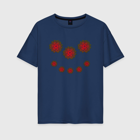 Женская футболка хлопок Oversize с принтом Красные цветы   большие и маленькие в Кировске, 100% хлопок | свободный крой, круглый ворот, спущенный рукав, длина до линии бедер
 | 