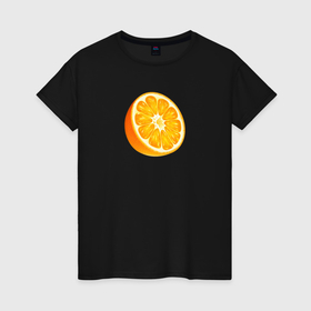 Женская футболка хлопок с принтом Апельсин  натуральный продукт в Санкт-Петербурге, 100% хлопок | прямой крой, круглый вырез горловины, длина до линии бедер, слегка спущенное плечо | 
