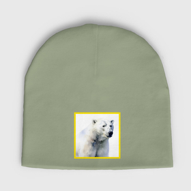 Мужская шапка демисезонная с принтом Белый медведь акварель в Тюмени,  |  | Тематика изображения на принте: 