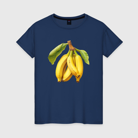 Женская футболка хлопок с принтом Бананы на ветке в Тюмени, 100% хлопок | прямой крой, круглый вырез горловины, длина до линии бедер, слегка спущенное плечо | Тематика изображения на принте: 
