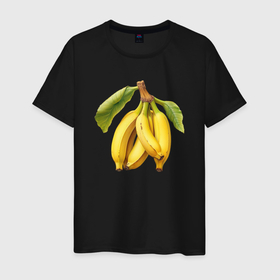 Мужская футболка хлопок с принтом Бананы на ветке в Тюмени, 100% хлопок | прямой крой, круглый вырез горловины, длина до линии бедер, слегка спущенное плечо. | 