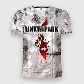 Мужская футболка 3D Slim с принтом Linkin Park Hybrid Theory в Курске, 100% полиэстер с улучшенными характеристиками | приталенный силуэт, круглая горловина, широкие плечи, сужается к линии бедра | Тематика изображения на принте: 