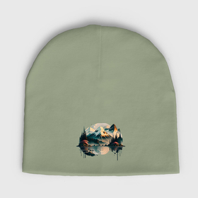 Мужская шапка демисезонная с принтом Горный пейзаж в стиле моротай в Тюмени,  |  | Тематика изображения на принте: 