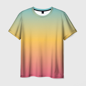 Мужская футболка 3D с принтом Градиент Персиковый закат в Петрозаводске, 100% полиэфир | прямой крой, круглый вырез горловины, длина до линии бедер | 