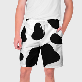 Мужские шорты 3D с принтом Принт   пятна коровы в Кировске,  полиэстер 100% | прямой крой, два кармана без застежек по бокам. Мягкая трикотажная резинка на поясе, внутри которой широкие завязки. Длина чуть выше колен | 
