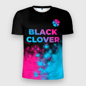 Мужская футболка 3D Slim с принтом Black Clover   neon gradient: символ сверху в Кировске, 100% полиэстер с улучшенными характеристиками | приталенный силуэт, круглая горловина, широкие плечи, сужается к линии бедра | Тематика изображения на принте: 