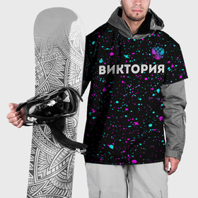 Накидка на куртку 3D с принтом Виктория и неоновый герб России: символ сверху в Новосибирске, 100% полиэстер |  | 