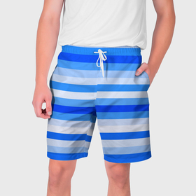 Мужские шорты 3D с принтом Полосатый голубой в Белгороде,  полиэстер 100% | прямой крой, два кармана без застежек по бокам. Мягкая трикотажная резинка на поясе, внутри которой широкие завязки. Длина чуть выше колен | 