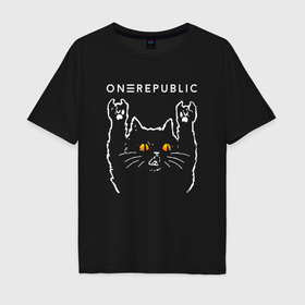 Мужская футболка хлопок Oversize с принтом OneRepublic rock cat , 100% хлопок | свободный крой, круглый ворот, “спинка” длиннее передней части | 