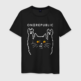 Мужская футболка хлопок с принтом OneRepublic rock cat , 100% хлопок | прямой крой, круглый вырез горловины, длина до линии бедер, слегка спущенное плечо. | 