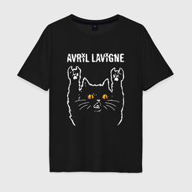 Мужская футболка хлопок Oversize с принтом Avril Lavigne rock cat в Тюмени, 100% хлопок | свободный крой, круглый ворот, “спинка” длиннее передней части | Тематика изображения на принте: 