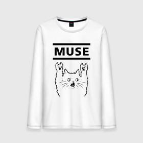 Мужской лонгслив хлопок с принтом Muse   rock cat в Новосибирске, 100% хлопок |  | Тематика изображения на принте: 