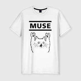 Мужская футболка хлопок Slim с принтом Muse   rock cat в Санкт-Петербурге, 92% хлопок, 8% лайкра | приталенный силуэт, круглый вырез ворота, длина до линии бедра, короткий рукав | 