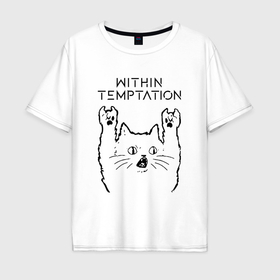 Мужская футболка хлопок Oversize с принтом Within Temptation   rock cat в Екатеринбурге, 100% хлопок | свободный крой, круглый ворот, “спинка” длиннее передней части | 