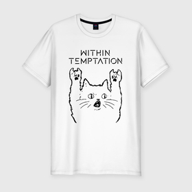 Мужская футболка хлопок Slim с принтом Within Temptation   rock cat в Санкт-Петербурге, 92% хлопок, 8% лайкра | приталенный силуэт, круглый вырез ворота, длина до линии бедра, короткий рукав | 