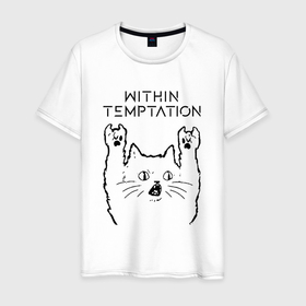 Мужская футболка хлопок с принтом Within Temptation   rock cat в Екатеринбурге, 100% хлопок | прямой крой, круглый вырез горловины, длина до линии бедер, слегка спущенное плечо. | 