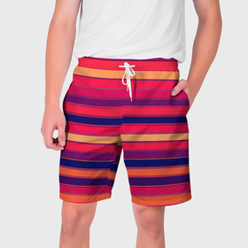 Мужские шорты 3D с принтом Полосатый ярко красный в Белгороде,  полиэстер 100% | прямой крой, два кармана без застежек по бокам. Мягкая трикотажная резинка на поясе, внутри которой широкие завязки. Длина чуть выше колен | 