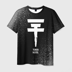 Мужская футболка 3D с принтом Tokio Hotel glitch на темном фоне , 100% полиэфир | прямой крой, круглый вырез горловины, длина до линии бедер | 