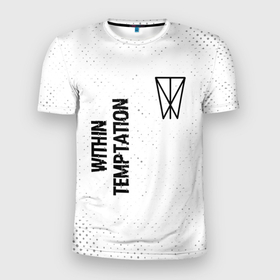 Мужская футболка 3D Slim с принтом Within Temptation glitch на светлом фоне: надпись, символ в Екатеринбурге, 100% полиэстер с улучшенными характеристиками | приталенный силуэт, круглая горловина, широкие плечи, сужается к линии бедра | 
