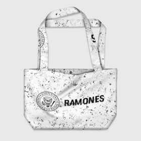 Пляжная сумка 3D с принтом Ramones glitch на светлом фоне: надпись и символ в Белгороде, 100% полиэстер | застегивается на металлическую кнопку; внутренний карман застегивается на молнию. Стенки укреплены специальным мягким материалом, чтобы защитить содержимое от несильных ударов
 | 