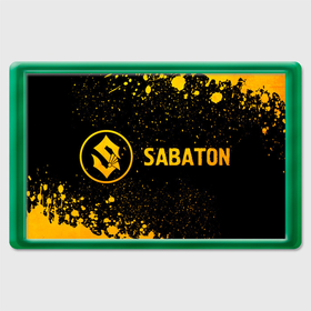 Магнит 45*70 с принтом Sabaton   gold gradient: надпись и символ в Тюмени, Пластик | Размер: 78*52 мм; Размер печати: 70*45 | 